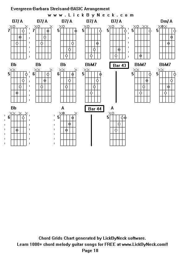 Chord Grids Chart of chord melody fingerstyle guitar song-Evergreen-Barbara Streisand-BASIC Arrangement,generated by LickByNeck software.